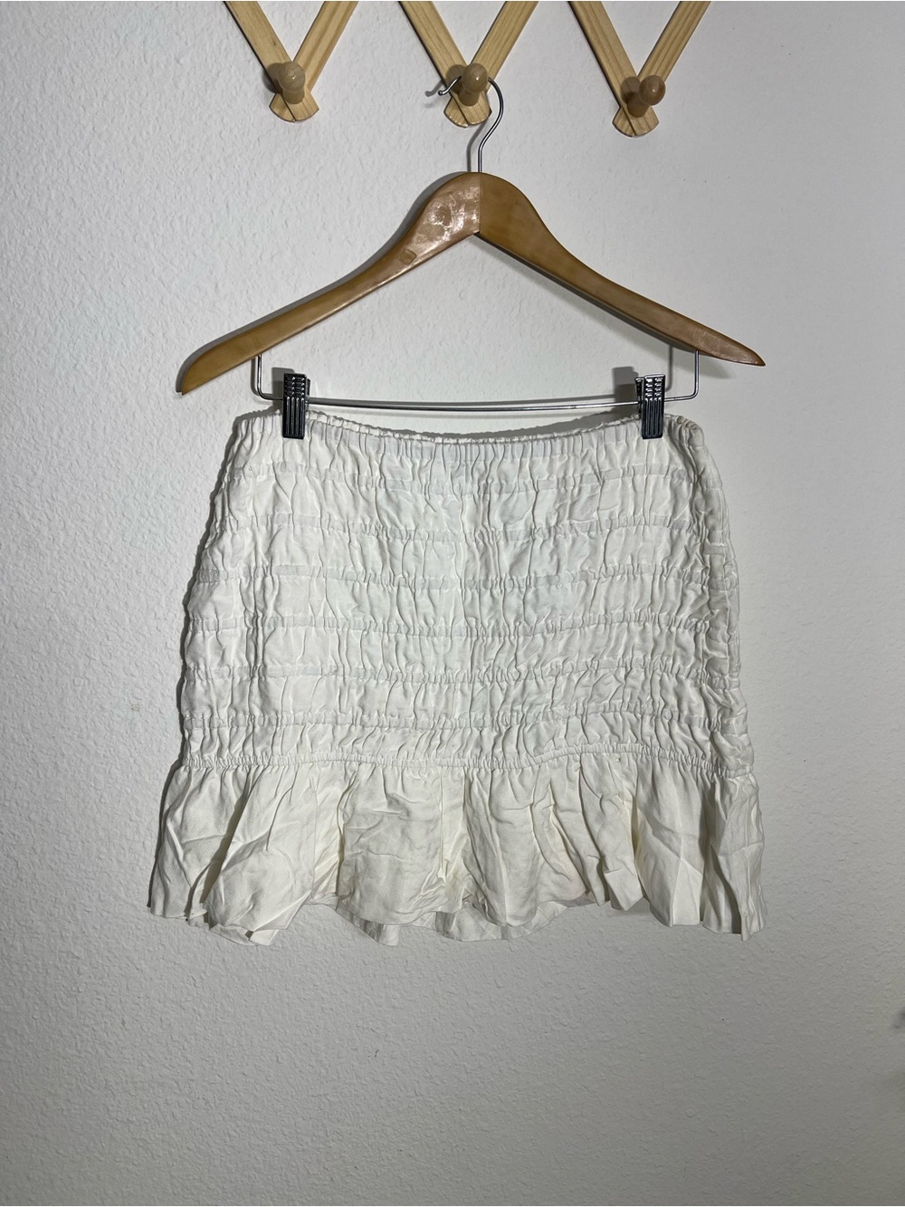 BAR III • smocked white ruffle mini skirt